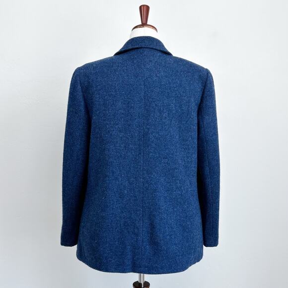Lands' End Blue 100% Wool Collared Button Front Jacket Coat - Picture 7 of 9